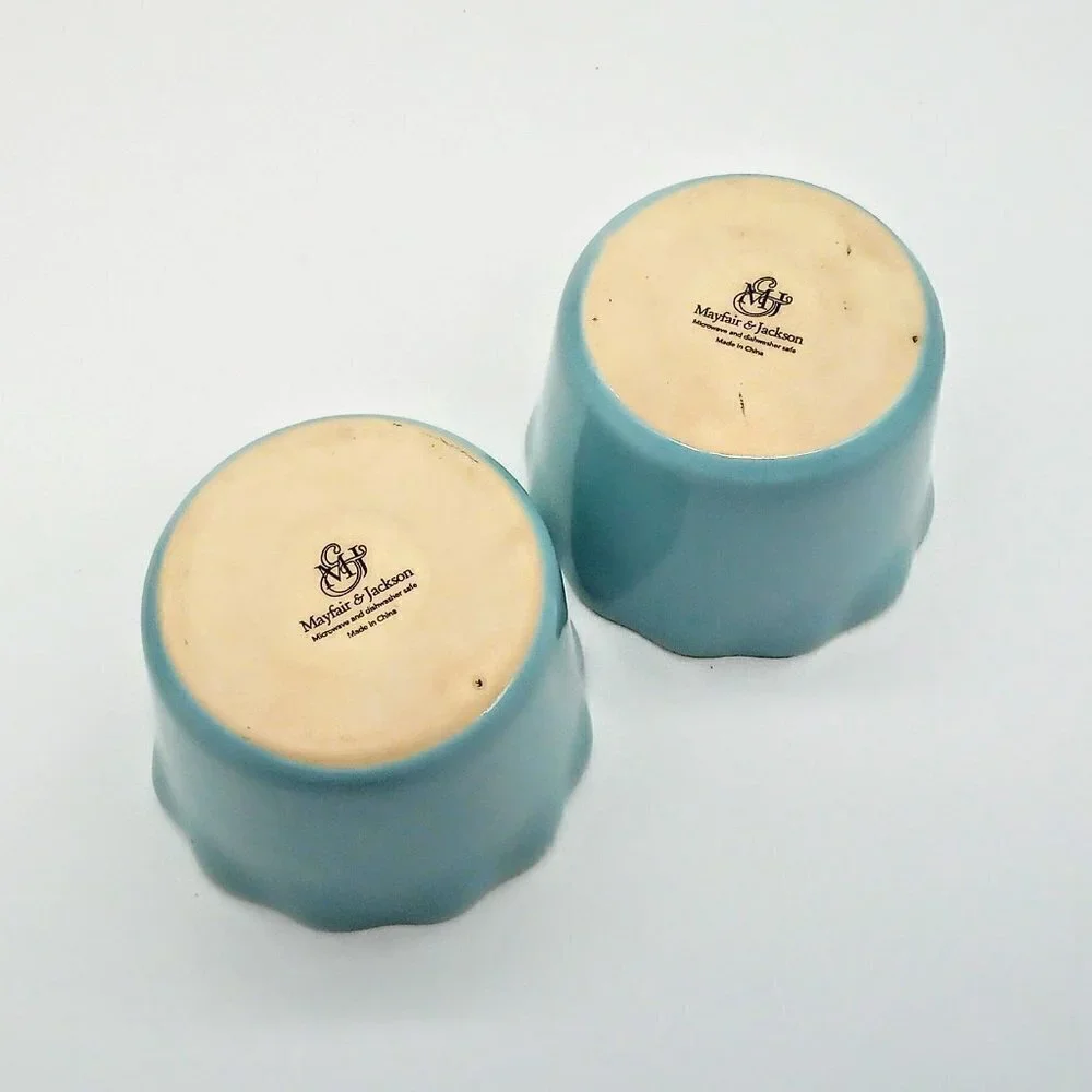 Mayfair & Jackson Aqua Blue Fluted Ceramic  6 Oz. Ramekins (2)